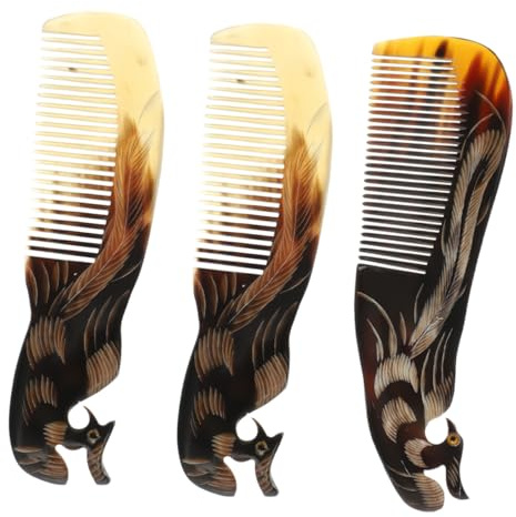 3 Stück Ochsenhornkamm 19x5,5x0,6cm für Glattes Haar | Glatt Poliert, Handgefertigt, Natürliche Struktur, für Dickes und Welliges Haar im Salon Zufällige Farbe