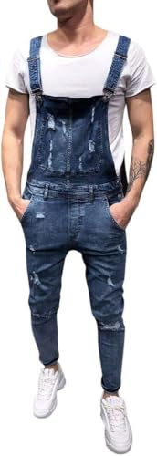 Generico Salopette da uomo slim fit denim Pantaloni Casual con tasche