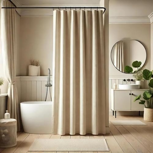 UUDIHO Wasserdichter Duschvorhang aus Leinen, neutraler, weicher Duschvorhang aus Hotelstoff für die Badezimmerdekoration, 120 x 210 cm (B x H), Badewannenvorhang