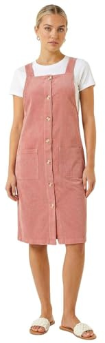 Roman Originals Corduroy Pinafore Midi Dress for Women UK - Ladies Everyday Autumn Winter Square Neckline Comfy Soft Evening Vacation Work Party Night Out