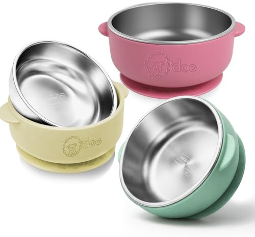 o'doe™ Suction Bowls for Baby, Non-Toxic Stainless Steel Baby Bowls with Suction 5 BPA-Free Baby Bowls for Weaning & Self Feeding