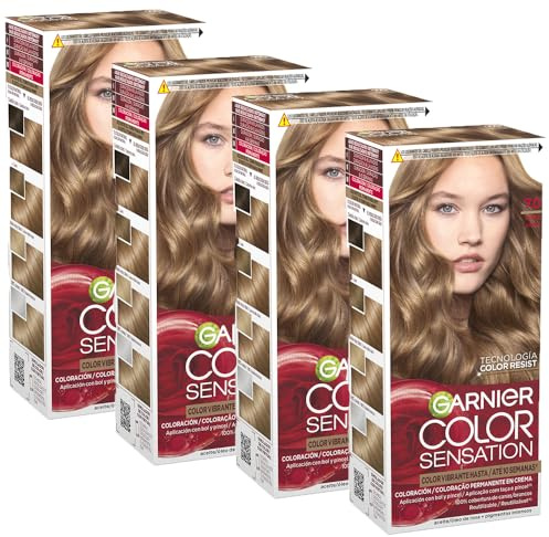 Garnier Color Sensation Pack 4 7.0 Rubio Tinte Permanente | Color Intenso y Brillo Espejo, Cobertura 100% Canas, Aceites Florales, Color Sensation