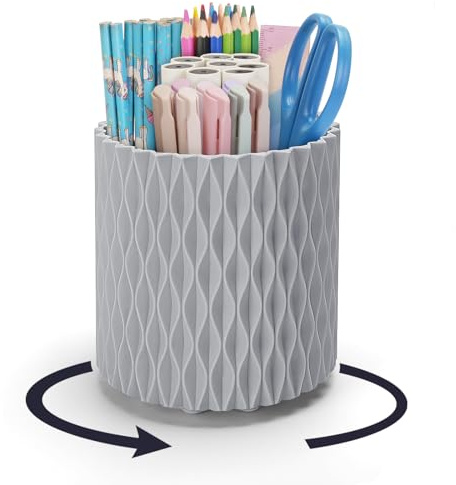 minimaliving Desk Organiser,Stylish Rhombus Pen Holder for Desk 360°Rotating Office Desk Accessories,Pencil Pot with 5 Compartments Storage Box Caddy for Office,School,Home,Art Supply(Dark Grey)