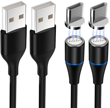 2 Pack Magnetic USB C Charging Cable 2M, 5A USB to Type C Fast Charging Cable 360° Rotation Data Transfer & Charger Nylon Braided Magnet Phone Charger Cord for Smartphone Tablet Laptop Type C Devices