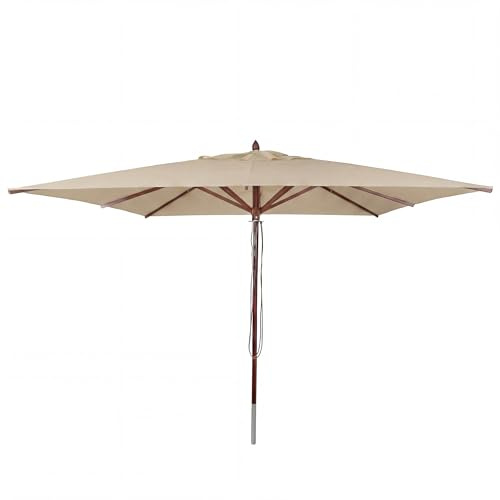 Mendler Gastronomie Holz-Sonnenschirm HWC-C57b eckig 4x4m | Gartenschirm, Polyester/Holz, 29kg, Seilzug, stoßsicher