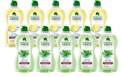 Maison Verte - Maxi Duo Pack Liquide Vaisselle - Fleurs de Citronnier Lot de 5 - Thym & Basilic Lot de 5