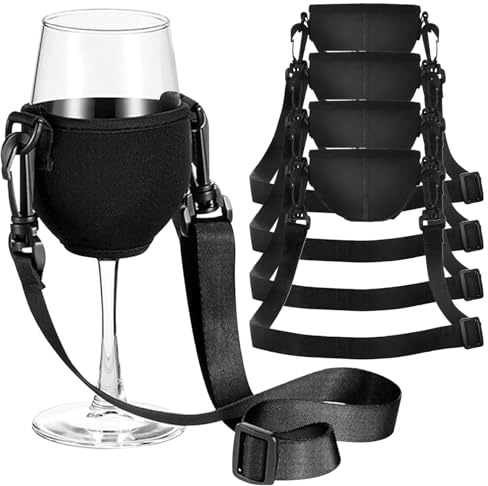 CNAFGBGG 4pcs Wine Glass Holder Necklace 9.5'' Fabric Comfortable & Portable Wine Glass Holder with Adjustable Strap 19-38'' Drink for Picnic Wedding Party, Large.