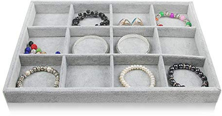 Bocar Grey Velvet 12 Compartment Jewelry Display Showcase Organizer Holder for Necklace Bracelet Ring Earring (GP-12G)