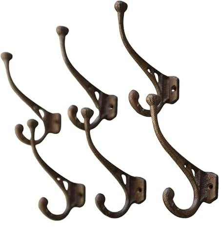 Homezone® 6pc Strong Rustic Brown Cast Iron Scroll Coat Hooks Wall Mounted Home Storage Hooks for Hanging Heavy Duty Robust Metal Shed Garage and Hallway - Ideal Door Hook for Tools Coats Overalls