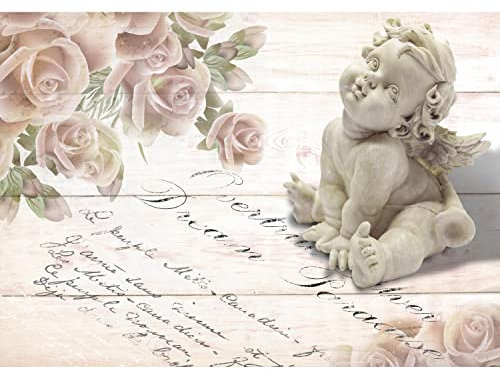 Runa Art Fototapete Vintage Blumen Rose Engel 352 x 250 cm Vlies Tapeten XXL Moderne Wandtapete Wohnzimmer Schlafzimmer Beige 9231011c