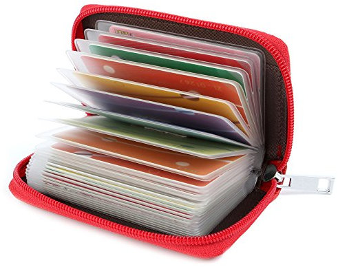 GERIINEER Porte Cartes de Crédit Femme Homme Cuir 26 Fentes (Rouge)