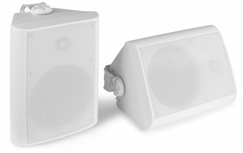 Power Dynamics BGO65 Enceintes Passives 2 Voies 150 Watts, Blanches, Woofer 6,5, Livré par Paire, Étrier de Fixation, Utilisation Intérieur ou Extérieur, Grille en Aluminium