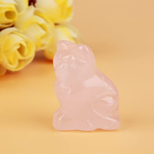 FTVOGUE Quarzo rosa scolpito a forma di oggetti da collezione figurine di gattino decorazione statua ornamento rosa curativo pietra gemma decorazione
