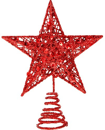 6 Zoll Stern Baum Spitze Exquisit Schimmernd Weihnachtsbaum Topper für Christbaum Dekoration (Rot)