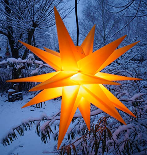GURU SHOP 3D Außenstern Kaspar, Weihnachtsstern, Faltstern mit 18 Spitzen Incl. 7 m Kabel & LED Leuchtmittel - Ø 55 cm Trafo Gelb, Kunststoff, Weihnachtsstern, Adventsstern