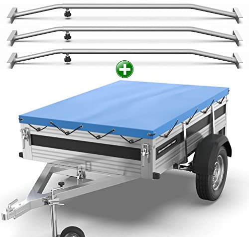 Tarpofix® Anhänger Plane 209x134 cm + 3X Planenbügel | Anhängerplane Flachplane aus PVC PLANENMATERIAL | Verstärkte Brenderup Anhänger Plane für 750kg PKW Hänger | Abdeckplane + Flachplanenbügel