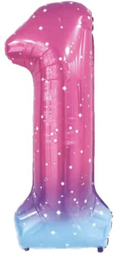DIWULI XXL Zahlen-Ballon 1 rosa-blau Gradient Geburtstag Deko