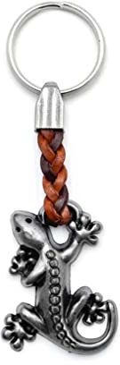 Claro Schmuck Schlüssel-Anhänger Gecko Eidechse Schlüsselring aus Metall Stärke 2 mm, Band aus Kunstleder, Gesamtlänge ca. 113 mm