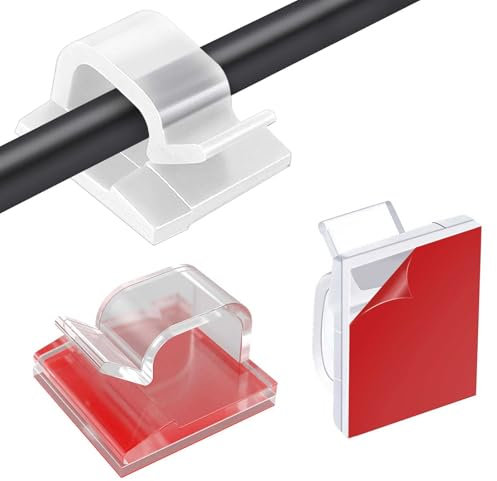 100 Piece Clear Cable Clips Set - Self-Adhesive Wire Clips for Cable Management, with Sticky Cable Hooks, Self-Adhesive Cable Hook, Ideal for Christmas Decorations, Fairy Lights