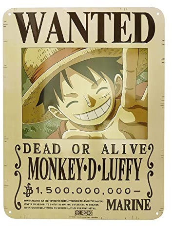 One Piece - Plaque en tôle - Monkey D Luffy - Wanted Ruffy - 28 x 38 cm