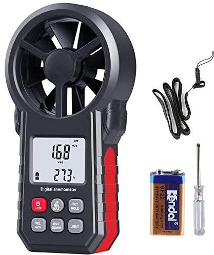 Digitaler Windmesser, LEERCHUANG Anemometer mit LCD Hintergrundbeleuchtung, Windmesser & Luftstrom Geschwindigkeitsmessung mit Thermometer, Windmesswerkzeug zum Segeln/Surfen/Angeln – Gelb