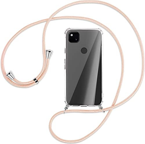 Handykette kompatibel mit Google Pixel 4a Hülle,Handyhülle Transparent Silikon Schutzhülle - Necklace Hülle mit Band Handy-Kette Case mit Necklace Schnur mit Kette zum Umhängen Case,Roségold