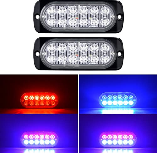Willpower 2 Stück 12 LED Stroboskoplicht, Notfall, Blau, Rot, Seitenmarkierungsleuchten, Auto, 12 V, 24 V, LED-Lichtleiste, Blinklicht, Sicherheit für Anhänger, Nutzfahrzeuge, Boote, Traktor, Fahrzeug