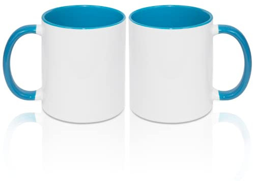 MR.R Lot de 2 tasses à café vierges de 325 ml avec intérieur et poignée de couleur bleu clair