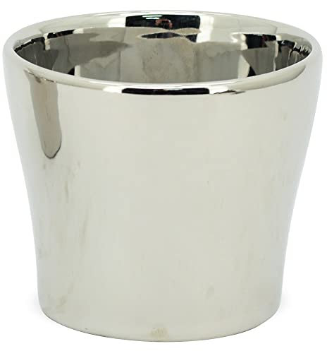 matches21 Topf konisch Pflanzgefäß Pflanzschale Pflanztopf Übertopf Blumentopf Keramik silber 1 Stk Ø 16x14 cm