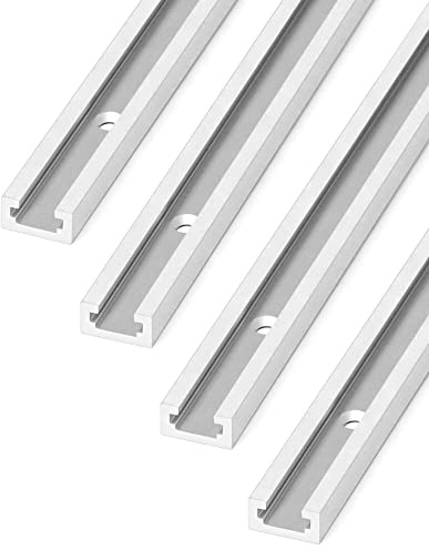 QWORK Aluminum T Track, 4 Pack 36 Inch Universal Double Cut Profile T Track, with Predrilled Mounting Holes and Screws, Woodworking and Fixtures, for Drill Press Table, Router Table