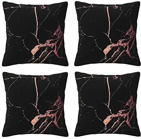 Black Rose Gold Marble Throw Pillow Cases 4 Pack Square Pillowcases Super Soft Pillow Protectors With Zipper For Couch Livingroom Sofa Bed Office Car,30x30 Cm