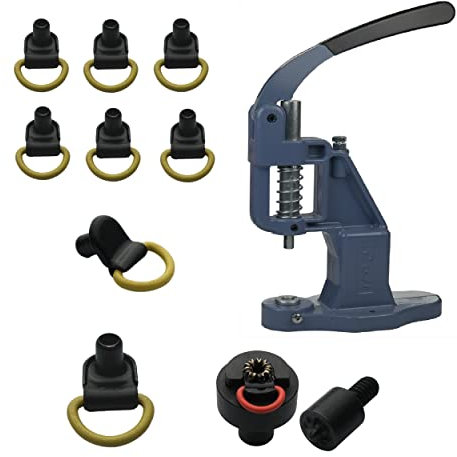 ISTA TOOLS Set Schnürsenkel-Schnallen D-Ring mit Steg + Werkzeug und Ösenpresse, Haken Schuhhaken Profi Nieten aus Messing (Gelb/Schwarz)