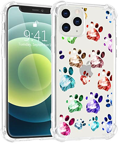 Idocolors Clear Cute Dogs Paws Phone Case for iPhone 13 Shockproof Slim Phone Case Soft TPU with Bumper & Air Cushion Protective Cover for Kids Women
