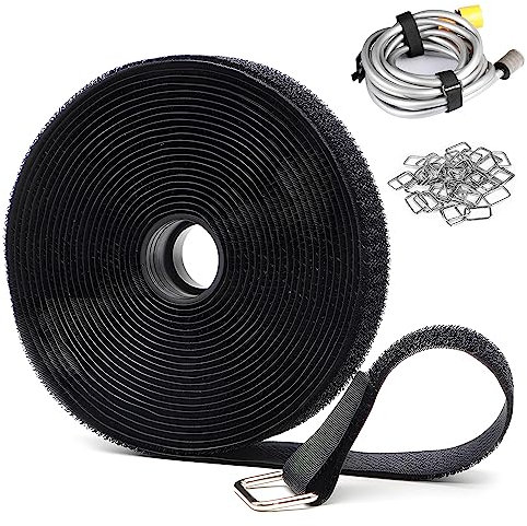 Wiederverwendbare und verstellbare Kabelbinder mit 25 Schnallen – Frei zuschneidbare Klettbänder aus Nylon für Kabelmanagement und Organisation von Kabeln, Drähten, Büro und Zuhause