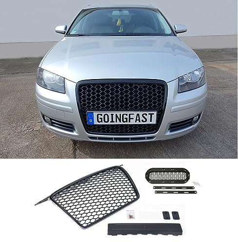 Kompatibel mit A3 8P Kühlergrill Wabengrill Front Tuning Grill Emblemhalter Kennzeichenhalter 2005-2008 Vor-Facelift
