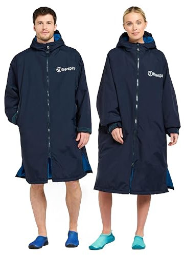 FREESPIRIT Unisex Adults Aquarobe Pro Jacket, Waterproof Drying Robe for Watersports with Deep-Pile Fleece Lining, Ideal for Surfing and Wild Swimming (UK, Alpha, S, M, Regular, Regular, Blue)