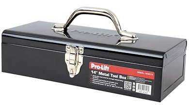Pro-Lift Steel Tool Box – 14-inch Metal Toolbox Portable with Handle – Heavy Duty Metal Latch Closure Small Carry Storage Box Tools Organizer