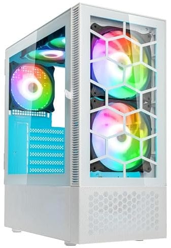 Kolink Observatory MX Glass PC-Gehäuse, Kolink Umbra ARGB-Lüfter, Mesh-PSU-Verkleidung, Glasfrontplatte, SPCC-Stahl, Midi Tower, Weiß