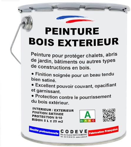Peinture Bois Exterieur - Codeve Bois/Ral 6005 - Vert Mousse - 5 L - Intérieur/extérieur - Extérieures Pour La Protection D'un Chalet, Abri, Garage, Cabane.