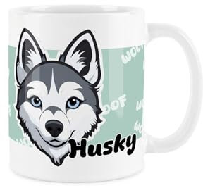 Purely Home Tasse mit Husky-Motiv, Cartoon-Motiv, lustiges Geschenk für Hundeliebhaber, Tee/Kaffee, Keramik, Weiß
