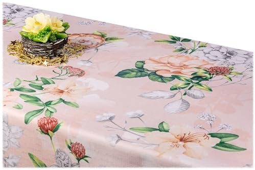 GOLDMAR Klassische Blumen-Tischdecke, Wasserabweisend, Fleckenresistente Schmutzabweisend Blumen - für Partys, Elegante Tisch Deko (100x100 cm, Rosen-w010)