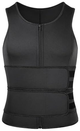 Luckywaqng Gilet da sauna da uomo con cintura regolabile, in neoprene, da uomo, in gomma, per allenamento (nero, M)