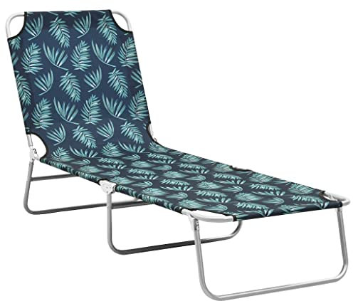 FUDUGEHMIOFWFJJ deckchair,liegestühle,sonnenbank,Klappbare Sonnenliege Stahl und Stoff BlattmusterGeeignet für Garten, Pooldeck, Terrasse, Wohnzimmer
