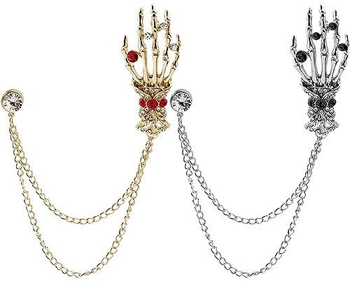 Halloween Schädel Brosche Pins Bling Skelett Kette Brosche Pin Retro Skelett Hand Brosche Mantel Zubehör