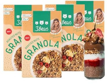 3Bears Granola | Knuspriges & veganes Granola mit Mandeln & Haselnüssen, 4x325g | Ohne Industriezucker | In Kooperation mit Sarah Harrison