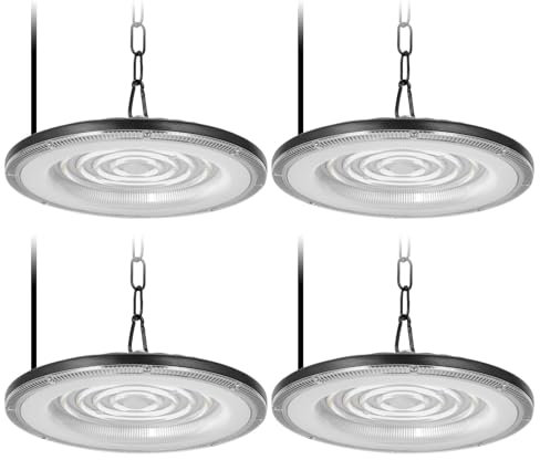 Bellanny LED Werkstatt Deckenleuchte 200W 20000LM Industrielampe Werkstattlampe Hallenstrahler | IP65 Wasserdicht LED High Bay Light, 4 Stück 6500K Strahler UFO Lampe für Garage Warenhaus Fabriken