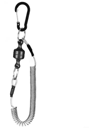 Gettimore Magnetic Tool Tether with Open Loop Ring, Heavy Duty Safety Rope Fishing MRC Cable Magnetic Spring Quick Release Clips Net Holder for Fishing Tools (Black)