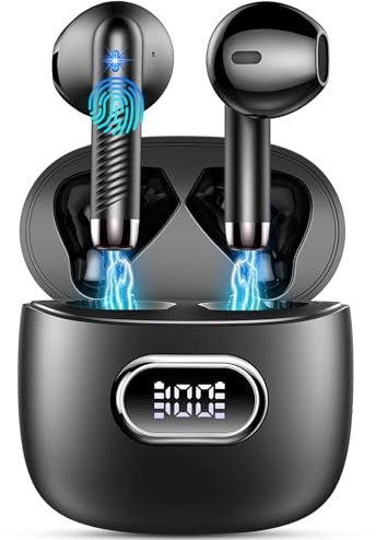 Cuffie Bluetooth, Auricolari Bluetooth 5.4 con 4 Mic, Cuffie Wireless In-ear Bassi Potenti, Ricarica USB-C, Cuffie Senza Fili Cancellazione Rumore, 42H LED Display Cuffiette Bluetooth IP7 Impermeabili