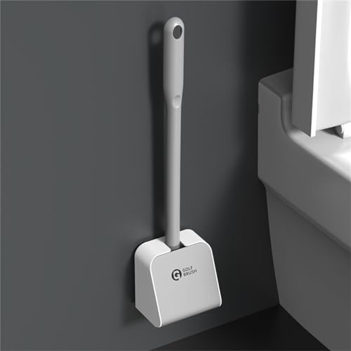 Golf-Toilettenbürste mit langem Griff, Silikon-WC-Bürste und Halter, 360° Tiefenreinigung, flexible Borsten, Reinigungsbürste, Haushalt, Wandmontage (grau)