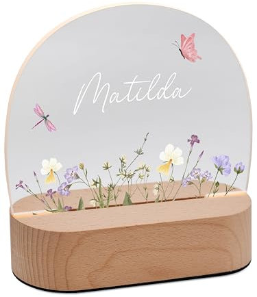 Bärenfreunde® - Personalisiertes Nachtlicht für Babys - Individuelle Nachttischlampe für Kinder - Personalisierte Geschenke Kinder - Babygeschenk - Geschenk zur Geburt (Blumenwiese bunt)